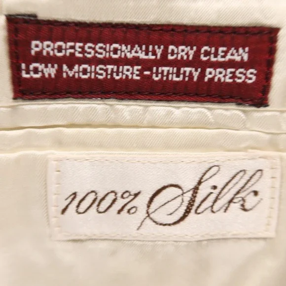 VTG Jos A Bank Jacket 44R L Beige Micro check textured weave 100% Silk Blazer - Picture 9 of 16